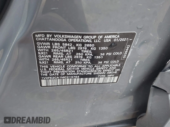 2021 Volkswagen Atlas SEL Premium R-Line с VIN 1V2FE2CA1MC213764, выставлен на аукционе IAAI как лот 41702906 с пробегом 48 957 миль миль и . История ставок и продаж доступна на DreamBid. Изображение 9.