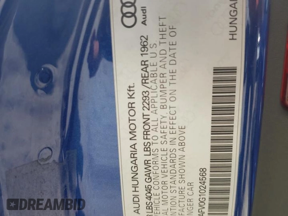 2016 Audi TTS 2.0T z VIN TRUC1AFV0G1024568, wystawiony jako Copart lot #65463404 z przebiegiem Nie podano mil oraz Szkody całkowita. Historia ofert i sprzedaży dostępna na DreamBid. Obrazek 14.