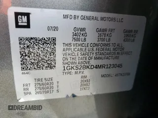 2021 GMC Yukon SLT with VIN 1GKS2BKD4MR123045, listed as a Copart auction lot 86637604 with 100,182 mi miles and Salvage Title. Bid and sale history available at carsss.com. Image 14.
