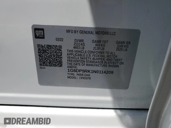 2022 Cadillac CT5 Sport with VIN 1G6DP5RK1N0114209, listed as a Copart auction lot 66781774 with 30,674 mi miles and Salvage Title. Bid and sale history available at DreamBid. Image 12.