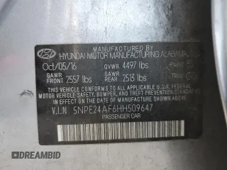 2017 Hyundai Sonata 2.4L with VIN 5NPE24AF6HH509647, listed as a Copart auction lot 83037104 with 123,701 mi miles and Clean Title. Bid and sale history available at carsss.com. Image 12.