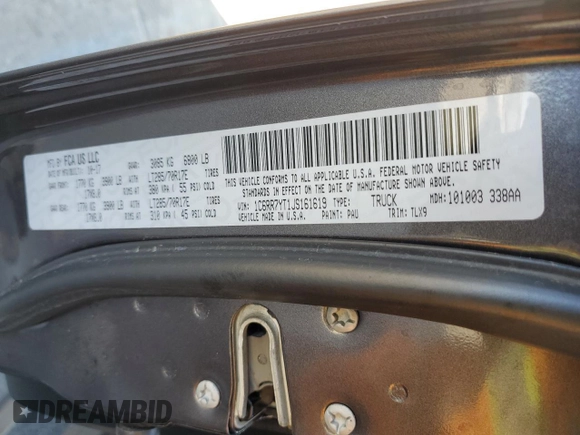 2018 Ram 1500 Rebel z VIN 1C6RR7YT1JS161619, wystawiony jako Copart lot #58272215 z przebiegiem 49 567 mil mil oraz Szkoda całkowita • Salvage title. Historia ofert i sprzedaży dostępna na DreamBid. Obrazek 12.