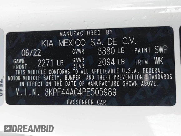 2023 Kia Forte GT with VIN 3KPF44AC4PE505989, listed as a IAAI auction lot 40869133 with 38,222 mi miles and . Bid and sale history available at carsss.com. Image 9.