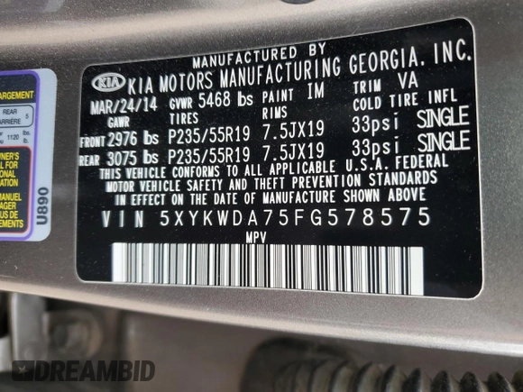2015 Kia Sorento SX with VIN 5XYKWDA75FG578575, listed as a Copart auction lot 51122465 with 63,138 mi miles and Salvage Title. Bid and sale history available at carsss.com. Image 13.