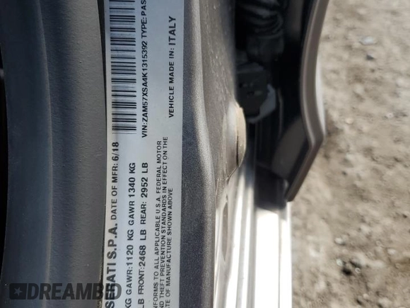 2019 Maserati Ghibli z VIN ZAM57XSA4K1315392, wystawiony jako Copart lot #67172684 z przebiegiem 30 544 mil mil oraz Szkody całkowita. Historia ofert i sprzedaży dostępna na DreamBid. Obrazek 13.