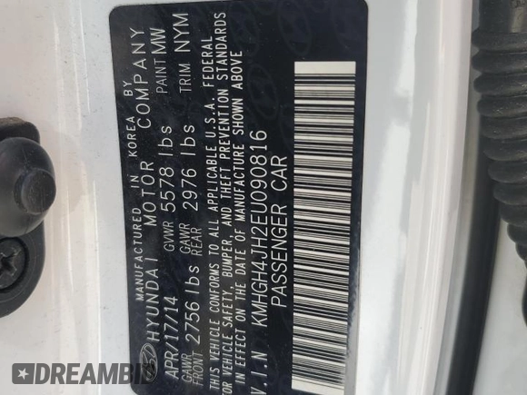 2014 Hyundai Equus Signature with VIN KMHGH4JH2EU090816, listed as a Copart auction lot 54565535 with 168,285 mi miles and Salvage Title. Bid and sale history available at DreamBid. Image 12.