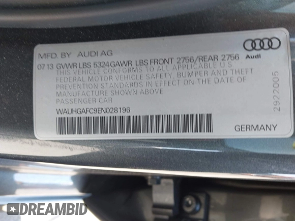 2014 Audi A6 3.0T Prestige with VIN WAUHGAFC9EN028196, listed as a IAAI auction lot 41993806 with 100,215 mi miles. Bid and sale history available at carsss.com. Image 9.