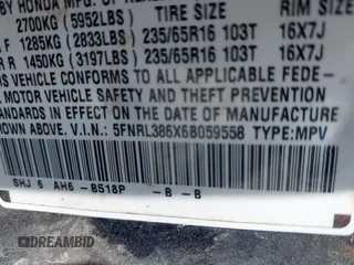2006 Honda Odyssey EX-L с VIN 5FNRL386X6B059558, выставлен на аукционе IAAI как лот 42295963 с пробегом 234 249 миль миль и . История ставок и продаж доступна на DreamBid. Изображение 9.