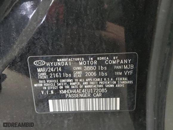 2014 Hyundai Elantra SE with VIN KMHDH4AE4EU172085, listed as a Copart auction lot 48287415 with 72,160 mi miles and Salvage Title. Bid and sale history available at carsss.com. Image 13.