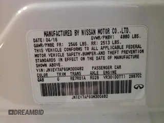 2016 Infiniti Q50 3.0t Premium with VIN JN1EV7AP6GM300482, listed as a Copart auction lot 49346165 with 60,743 mi miles and Salvage Title. Bid and sale history available at carsss.com. Image 13.
