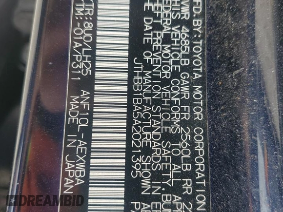 2010 Lexus HS 250h with VIN JTHBB1BA5A2021395, listed as a Copart auction lot 86613024 with 166,612 mi miles and Salvage Title. Bid and sale history available at DreamBid. Image 14.
