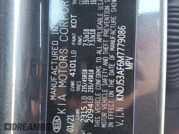 2021 Kia Soul Turbo with VIN KNDJ53AF6M7779086, listed as a Copart auction lot 81195814 with 7,479 mi miles and Salvage Title. Bid and sale history available at DreamBid. Image 14.