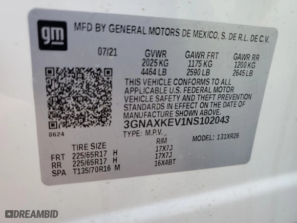2022 Chevrolet Equinox LT with VIN 3GNAXKEV1NS102043, listed as a Copart auction lot 52944095 with 70,833 mi miles and Clean Title. Bid and sale history available at carsss.com. Image 14.