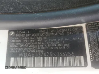 2003 BMW 3 Series 325i with VIN WBAET37423NJ33256, listed as a Copart auction lot 43985715 with 117,346 mi miles and Clean Title. Bid and sale history available at DreamBid. Image 13.