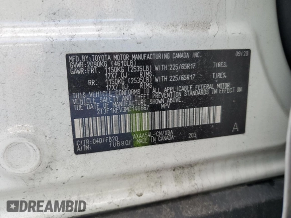 2021 Toyota RAV4 LE with VIN 2T3F1RFV3MC146667, listed as a Copart auction lot 44600015 with 28,069 mi miles and Salvage Title. Bid and sale history available at carsss.com. Image 13.