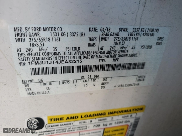2018 Ford Expedition XLT with VIN 1FMJU1JT4JEA32215, listed as a Copart auction lot 45538765 with 110,191 mi miles and Salvage Title. Bid and sale history available at carsss.com. Image 14.