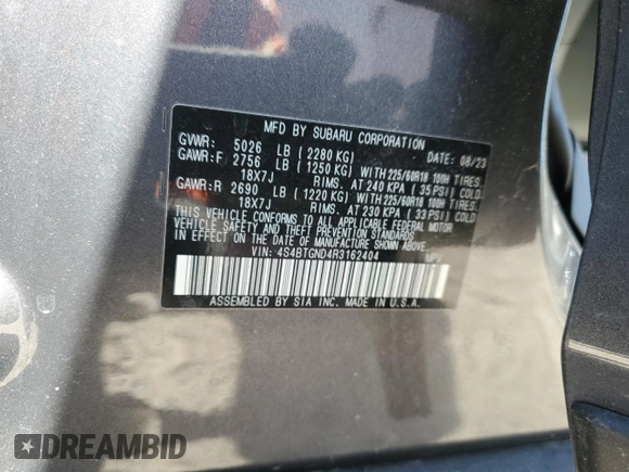 2024 Subaru Outback Limited XT with VIN 4S4BTGND4R3162404, listed as a Copart auction lot 49773415 with 7,915 mi miles and Salvage title. Bid and sale history available at DreamBid. Image 13.