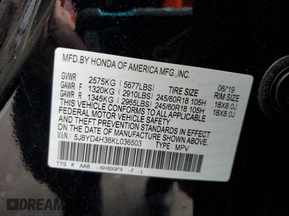 2019 Acura MDX with VIN 5J8YD4H36KL036503, listed as a Copart auction lot 52548425 with 91,741 mi miles and Salvage title. Bid and sale history available at DreamBid. Image 13.