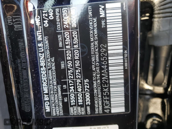 2021 Mercedes-Benz GLS 450 with VIN 4JGFF5KE2MA465292, listed as a Copart auction lot 45435094 with Not Provided miles and . Bid and sale history available at DreamBid. Image 12.