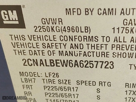2010 Chevrolet Equinox LS with VIN 2CNALBEW6A6257723, listed as a IAAI auction lot 42032514 with 166,952 mi miles. Bid and sale history available at carsss.com. Image 9.