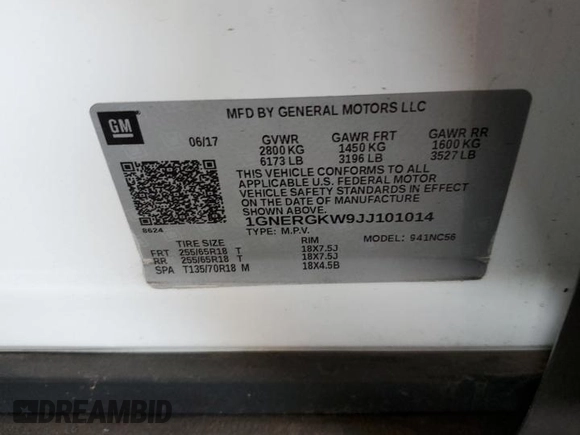 2018 Chevrolet Traverse LT Cloth with VIN 1GNERGKW9JJ101014, listed as a Copart auction lot 52773265 with 66,813 mi miles and Salvage Title. Bid and sale history available at carsss.com. Image 13.