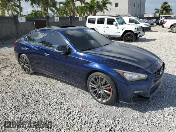 2022 Infiniti Q50 Red Sport 400 with VIN JN1FV7DP4NM370267, listed as a Copart auction lot 45451545 with 46,313 mi miles and Salvage Title. Bid and sale history available at DreamBid. Image 4.