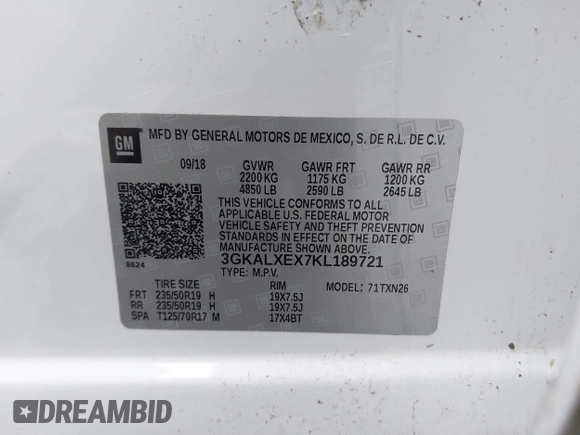 2019 GMC Terrain Denali with VIN 3GKALXEX7KL189721, listed as a IAAI auction lot 41890821 with 111,619 mi miles. Bid and sale history available at carsss.com. Image 9.