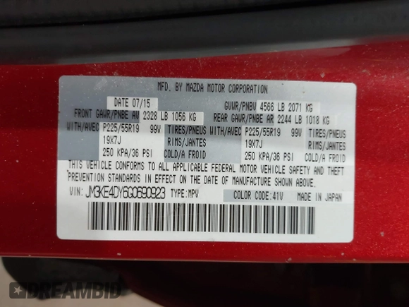 2016 Mazda CX-5 Grand Touring with VIN JM3KE4DY6G0690923, listed as a IAAI auction lot 41875553 with 179,489 mi miles. Bid and sale history available at carsss.com. Image 9.