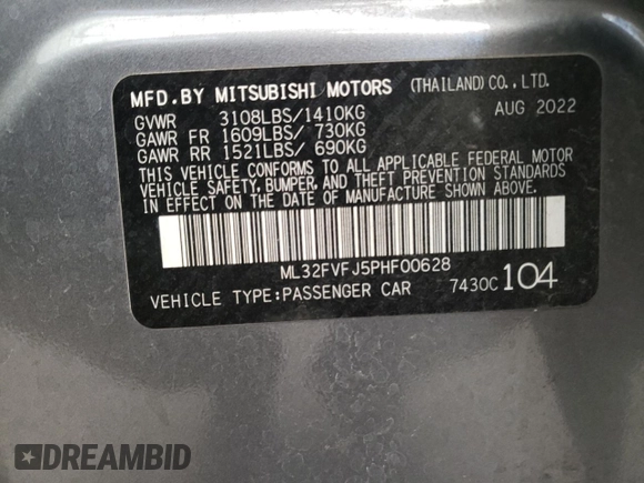 2023 Mitsubishi Mirage SE z VIN ML32FVFJ5PHF00628, wystawiony jako Copart lot #76959254 z przebiegiem 11 680 mil mil oraz Szkoda całkowita • Salvage title. Historia ofert i sprzedaży dostępna na DreamBid. Obrazek 12.