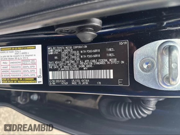 2020 Lexus GX 460 Premium with VIN JTJAM7BX0L5246580, listed as a IAAI auction lot 41926015 with 117,387 mi miles and . Bid and sale history available at DreamBid. Image 9.