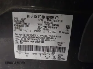2015 Ford Edge SEL with VIN 2FMTK4J89FBB69648, listed as a IAAI auction lot 41765397 with 160,508 mi miles. Bid and sale history available at carsss.com. Image 9.