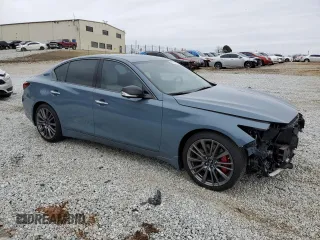 2021 Infiniti Q50 Red Sport 400 with VIN JN1FV7DPXMM850635, listed as a Copart auction lot 88910655 with 29,237 mi miles and Salvage Title. Bid and sale history available at DreamBid. Image 4.