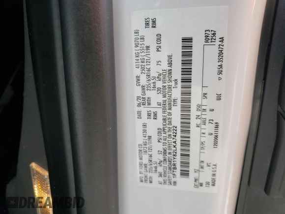 2020 Ford Transit Cargo with VIN 1FTBR1Y82LKA74222, listed as a Copart auction lot 71388744 with 42,511 mi miles and Salvage Title. Bid and sale history available at DreamBid. Image 15.