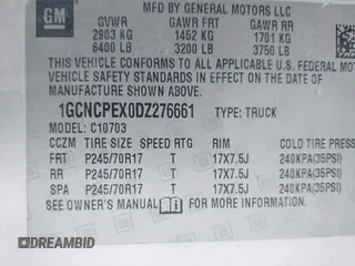 2013 Chevrolet Silverado 1500 Work Truck with VIN 1GCNCPEX0DZ276661, listed as a IAAI auction lot 41834276 with Not Provided miles and . Bid and sale history available at DreamBid. Image 9.