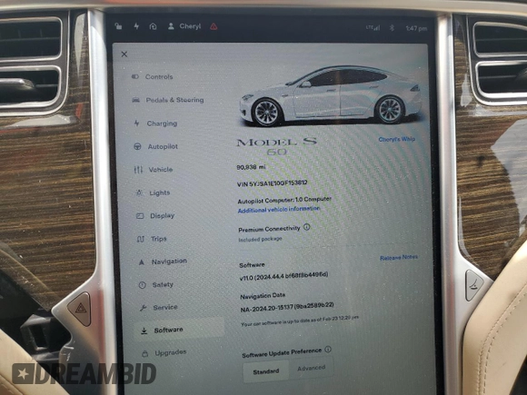 2016 Tesla Model S 70 with VIN 5YJSA1E10GF153812, listed as a Copart auction lot 52108565 with 90,938 mi miles and Non Repairable. Bid and sale history available at DreamBid. Image 9.