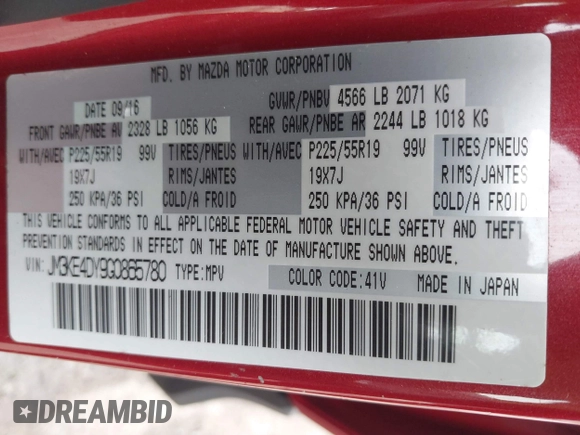 2016 Mazda CX-5 Grand Touring with VIN JM3KE4DY9G0865780, listed as a IAAI auction lot 41913914 with 76,579 mi miles. Bid and sale history available at carsss.com. Image 9.