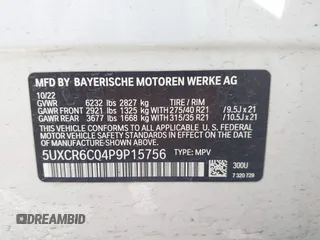 2023 BMW X5 xDrive40i with VIN 5UXCR6C04P9P15756, listed as a IAAI auction lot 42030023 with 40,280 mi miles and . Bid and sale history available at DreamBid. Image 9.