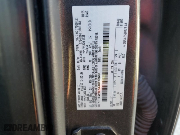 2018 Ford F-150 XL with VIN 1FTEW1E54JKF87680, listed as a Copart auction lot 49551715 with 144,495 mi miles and Non Repairable. Bid and sale history available at carsss.com. Image 13.