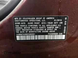 2013 Volkswagen Passat SE with VIN 1VWBH7A39DC090351, listed as a Copart auction lot 45760715 with 167,404 mi miles and Salvage Title. Bid and sale history available at carsss.com. Image 12.