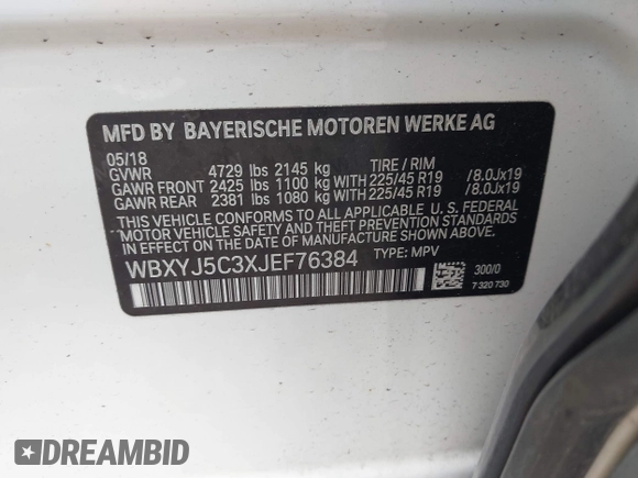 2018 BMW X2 xDrive28i z VIN WBXYJ5C3XJEF76384, wystawiony jako IAAI lot #42439783 z przebiegiem 85 742 mil mil oraz . Historia ofert i sprzedaży dostępna na DreamBid. Obrazek 9.