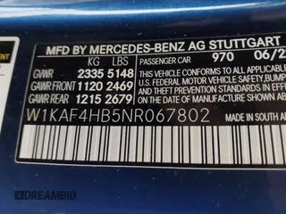 2022 Mercedes-Benz C 300 with VIN W1KAF4HB5NR067802, listed as a IAAI auction lot 41409645 with 44,100 mi miles and . Bid and sale history available at DreamBid. Image 9.