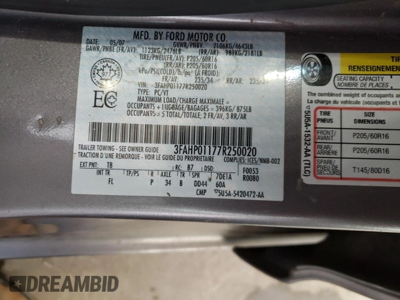 2007 Ford Fusion SE with VIN 3FAHP01177R250020, listed as a Copart auction lot 78621253 with 141,482 mi miles and Salvage Title. Bid and sale history available at carsss.com. Image 13.