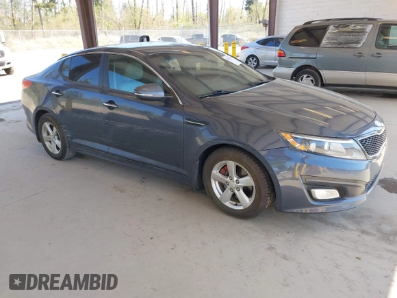 2015 Kia Optima LX with VIN KNAGM4A70F5592109, listed as a IAAI auction lot 42053533 with 159,401 mi miles. Bid and sale history available at carsss.com. Image 1.
