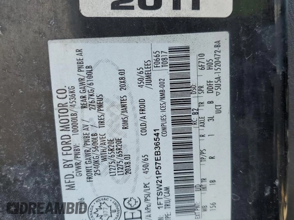 2007 Ford F-250 XL with VIN 1FTSW21P57EB36541, listed as a Copart auction lot 48382705 with 388,190 mi miles and Salvage title. Bid and sale history available at DreamBid. Image 12.