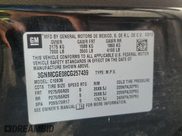2012 Chevrolet Avalanche LTZ with VIN 3GNMCGE08CG257439, listed as a Copart auction lot 79194644 with 302,676 mi miles and Clean title. Bid and sale history available at DreamBid. Image 12.