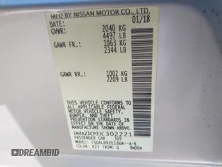 2018 Nissan LEAF SL with VIN 1N4AZ1CP3JC302221, listed as a IAAI auction lot 41506345 with 43,420 mi miles and . Bid and sale history available at DreamBid. Image 9.