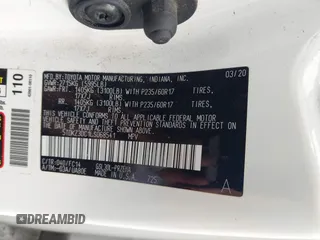 2020 Toyota Sienna LE Auto Access Seat с VIN 5TDKZ3DC1LS068541, выставлен на аукционе IAAI как лот 41688973 с пробегом 92 097 миль миль и . История ставок и продаж доступна на DreamBid. Изображение 9.