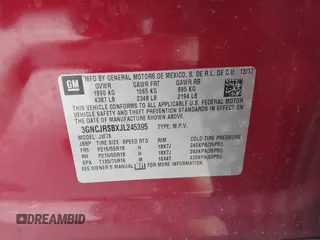 2018 Chevrolet Trax Premier with VIN 3GNCJRSBXJL245395, listed as a IAAI auction lot 41261014 with 27,306 mi miles. Bid and sale history available at carsss.com. Image 9.