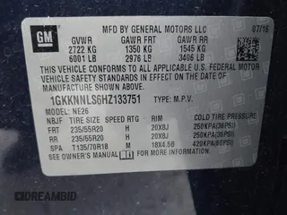 2017 GMC Acadia SLT z VIN 1GKKNNLS6HZ133751, wystawiony jako IAAI lot #41959332 z przebiegiem 110 913 mil mil oraz . Historia ofert i sprzedaży dostępna na DreamBid. Obrazek 9.