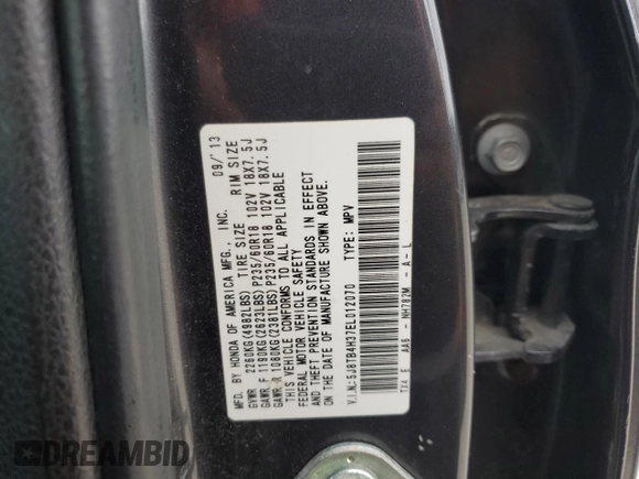 2014 Acura RDX with VIN 5J8TB4H37EL012070, listed as a Copart auction lot 57854225 with 177,683 mi miles and Clean title. Bid and sale history available at DreamBid. Image 13.